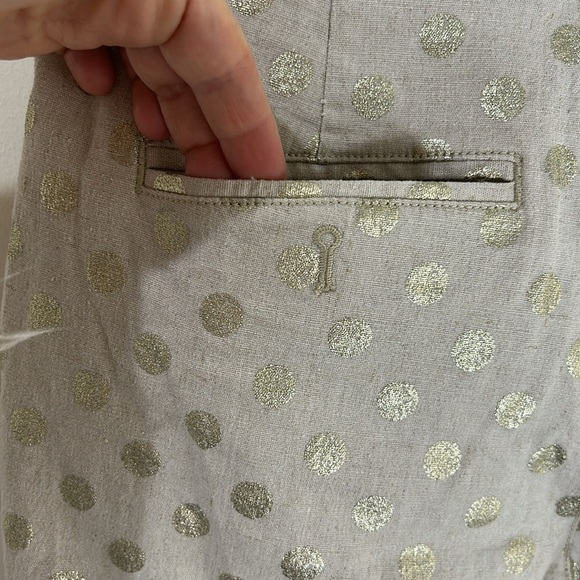 ANTHROPOLOGIE Gold Foil Polka Dot Linen Blend Bermuda Shorts Size 25 - Picture 13 of 16